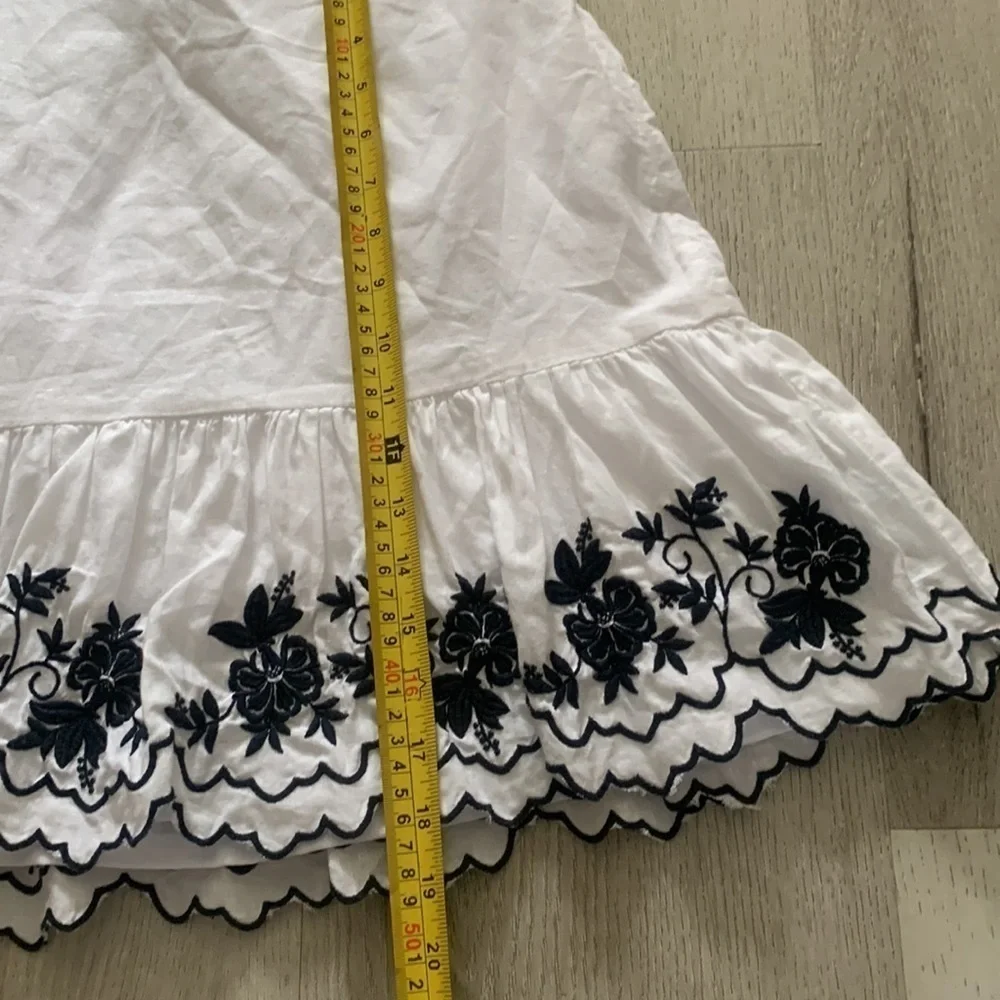 J Crew Skirt White w/Navy Embroidery Size‎ XS linen blend summer vocation travel